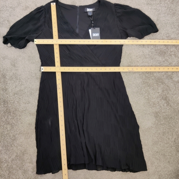 DKNY Black Pleated Wrap Midi Dress - Size 14 NEW - Picture 6 of 11